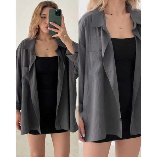 Oversize Tek Cepli Salaş Gömlek
