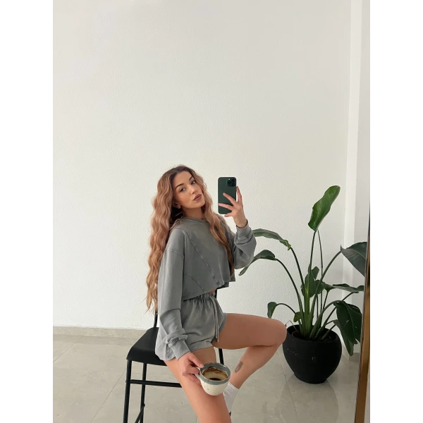 Oysho Yıkamalı Şortlu Takım