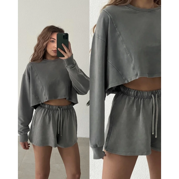 Oysho Yıkamalı Şortlu Takım