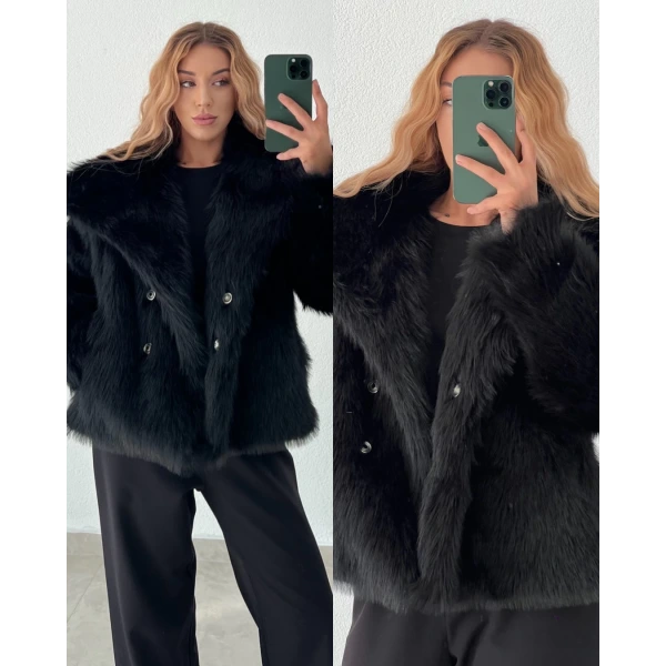 Premium Kalite Geniş Yaka Suni Kürk