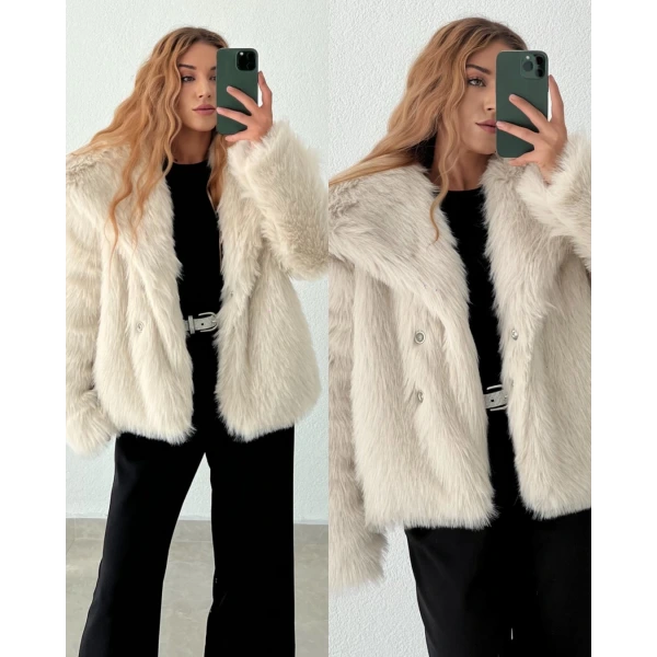 Premium Kalite Geniş Yaka Suni Kürk