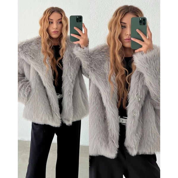 Premium Kalite Geniş Yaka Suni Kürk