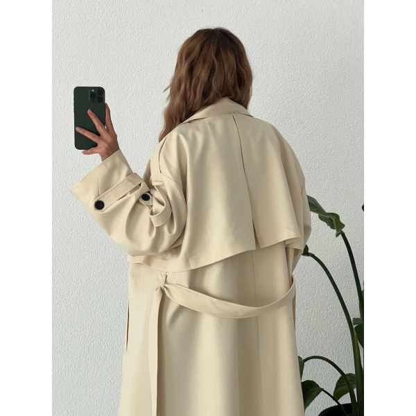 Premium Kalite Maxi Boy Apoletli Trençkot