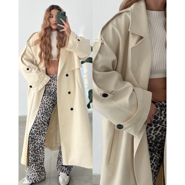 Premium Kalite Maxi Boy Apoletli Trençkot