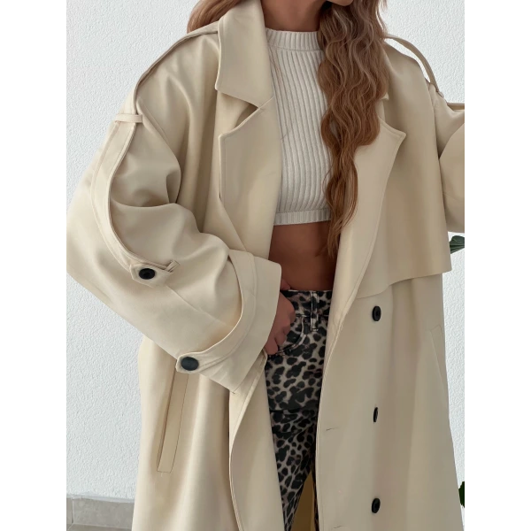 Premium Kalite Maxi Boy Apoletli Trençkot