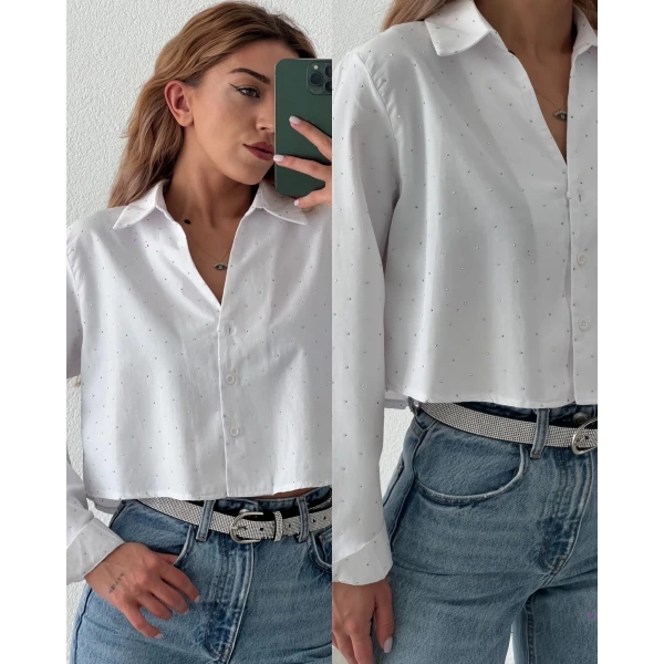 Taşlı Crop Gömlek