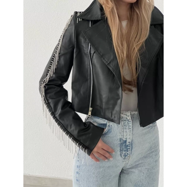 Taşlı Deri Ceket