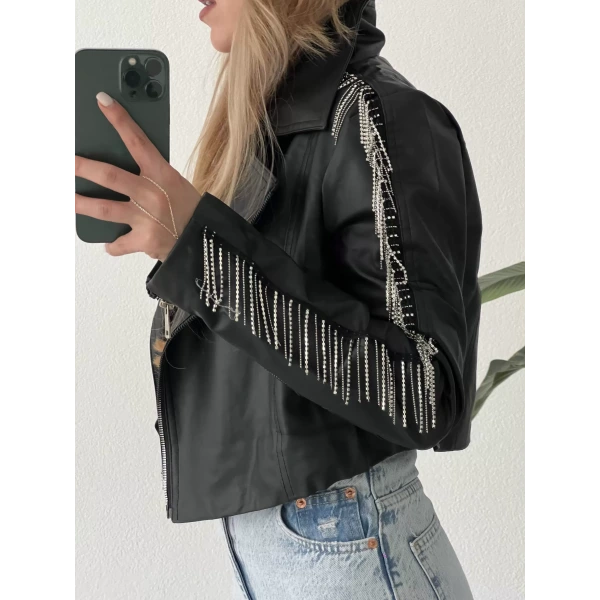 Taşlı Deri Ceket