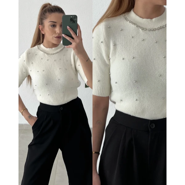 Taşlı Kısa Kollu Triko