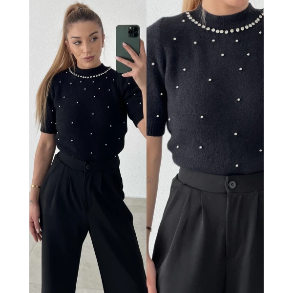 Taşlı Kısa Kollu Triko