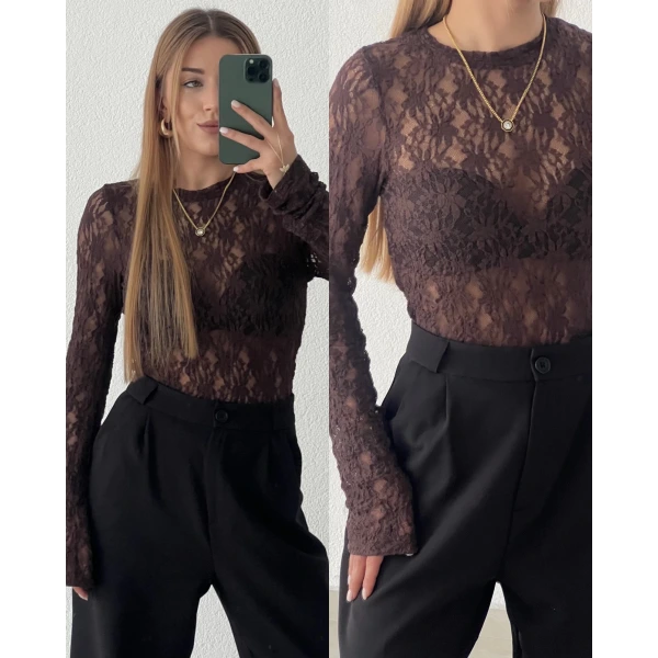 Transparan Dantel Bluz