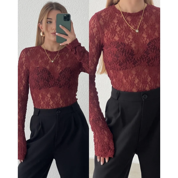 Transparan Dantel Bluz