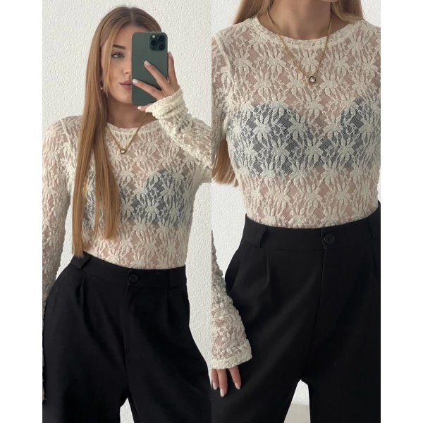 Transparan Dantel Bluz