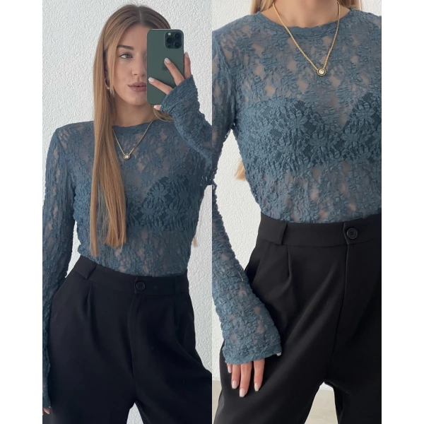 Transparan Dantel Bluz