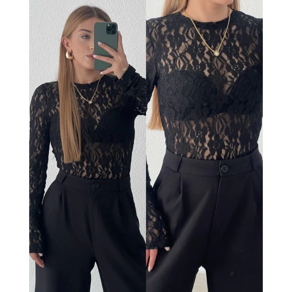 Transparan Dantel Bluz