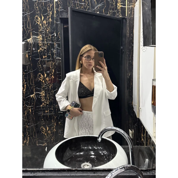 Vatkalı Premium Beyaz Ceket