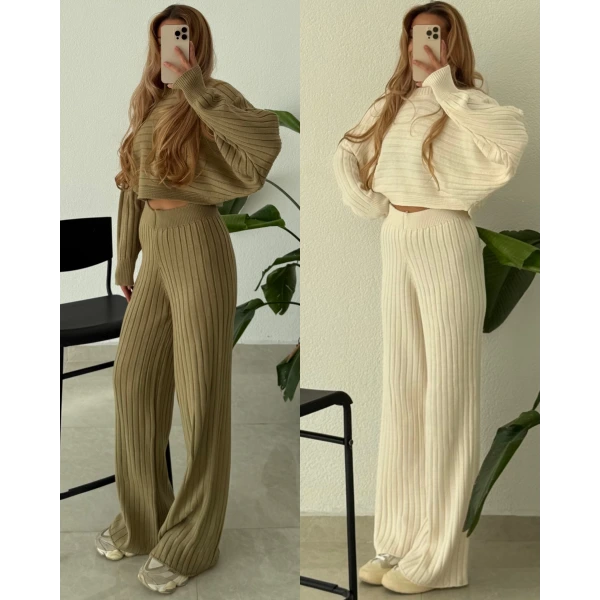 Yarasa Kol Pantolonlu Triko Takım