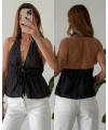 Sırt Dekolteli Bağlamalı Halter Yaka Bluz