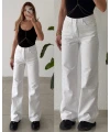 Beyaz Yüksek Bel Wide Leg Geniş Paça Jean