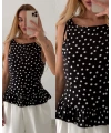 Pamuklu Puantiyeli Volanlı Bluz