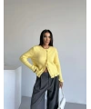 Volanlı Düğmeli Sarı Hırka