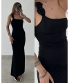 Gül Detaylı Tek Askılı Maxi Elbise