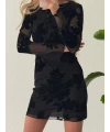 Kadife Flok Baskılı Tül Mini Elbise