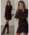 Kadife Flok Baskılı Tül Mini Elbise