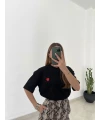 Kalp Nakışlı Pamuklu Tişört
