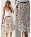 Kemerli Düğme Detaylı Çiçek Desenli Etek