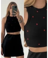 Küçük Kalp Nakışlı Crop