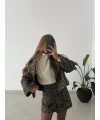 Leopar Desenli Kaşe Kısa Ceket
