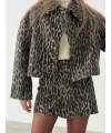 Leopar Desenli Kaşe Kısa Ceket