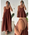 Örgü Askılı Müslin Uzun Elbise