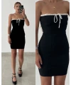 Büzgülü Kontrast Straplez Elbise