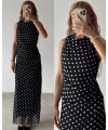 Tül Puantiye Desenli Maxi Elbise