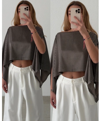 İpek Saten Puantiyeli Bluz