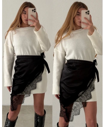 Asimetrik Dantelli Saten Bel Aksesuarı