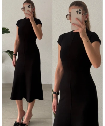 Eteği Belden Açılan Bel Oturtmalı Midi Boy Elbise