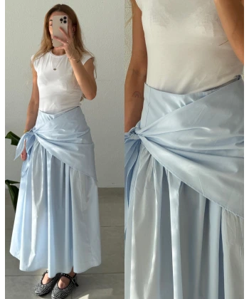 Bel Bağlamalı Uzun Poplin Etek