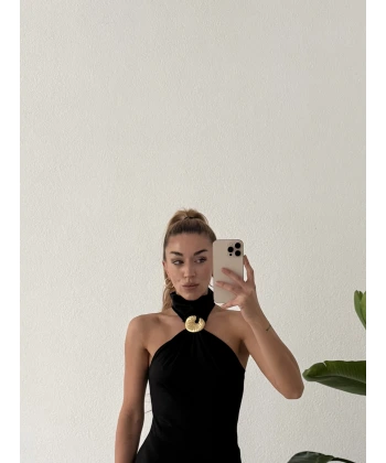 Aksesuarlı Midi Elbise