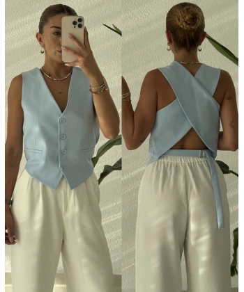 Arkası Çapraz Dekolteli Yelek