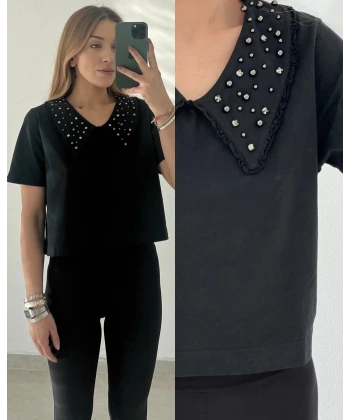 Bebe Yaka Taşlı Tişört