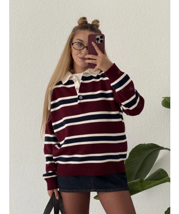 Çizgili Polo Yaka Triko