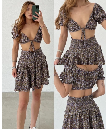 Desenli Croplu Takım