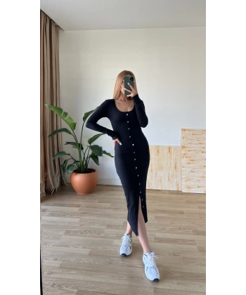 Düğme Detaylı Midi Boy Elbise
