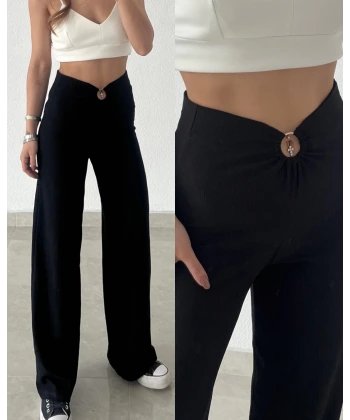 Halka Detaylı Bürümcük Kumaş Pantolon