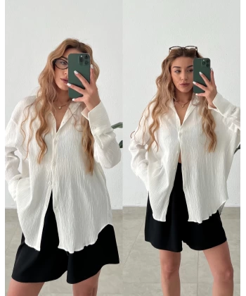 Kırışık Kumaşlı Oversize Gömlek