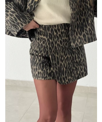 Leopar Desenli Kaşe Zarf Etek