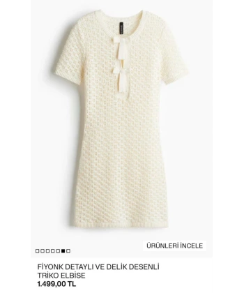 Orj. Marka Fiyonk Detaylı Ajurlu Triko Elbise